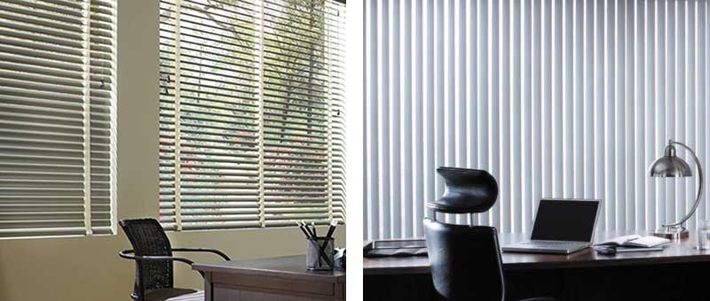 horizontal blinds and vertical blinds in an office